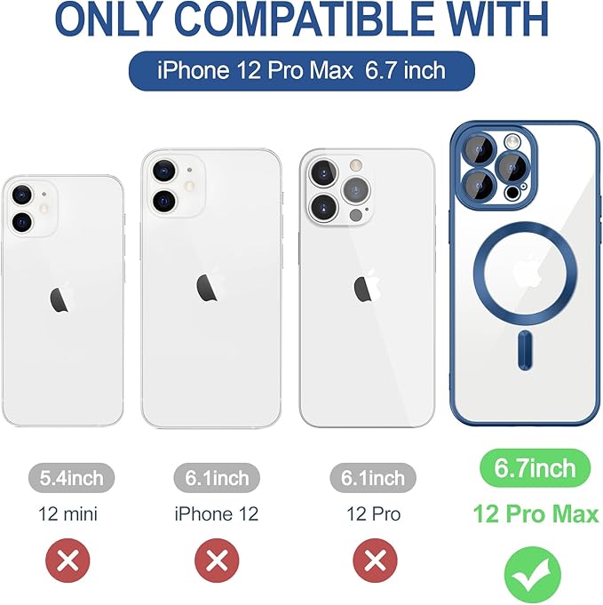 Hython Magnetic Clear for iPhone 12 Pro Max Case with Camera Lens Protector [Compatible with MagSafe] Plating Edge Slim Soft TPU Cover Protective Phone Case for iPhone 12 Pro Max, Matte Deep Blue