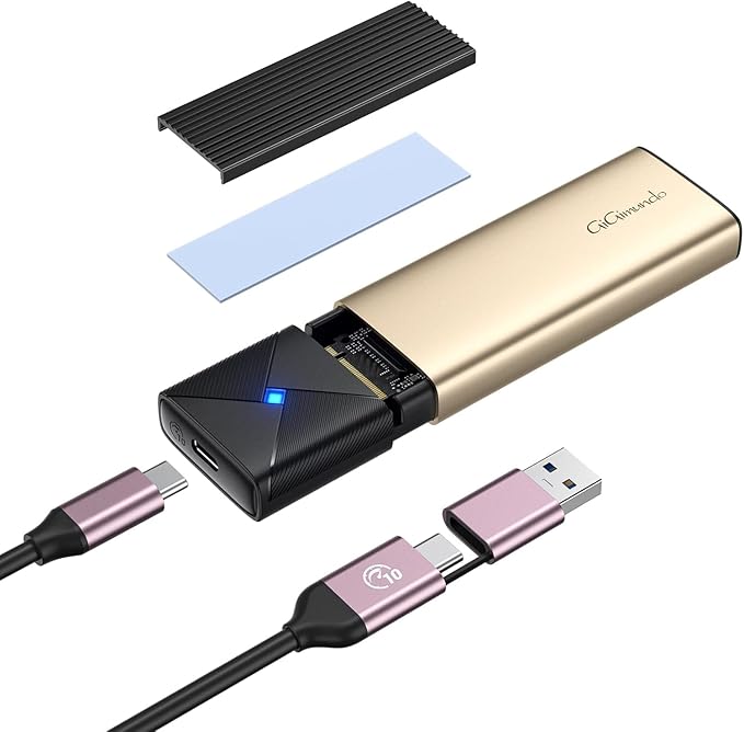 GiGimundo M.2 NVMe SATA SSD Enclosure Adapter Tool-Free, USB 3.2 Gen 2 (10Gbps) to PCI-E NGFF SATA M-Key/(B+M) Key External SSD Enclosure Support UASP for SSDs 2230/2242/2260/2280
