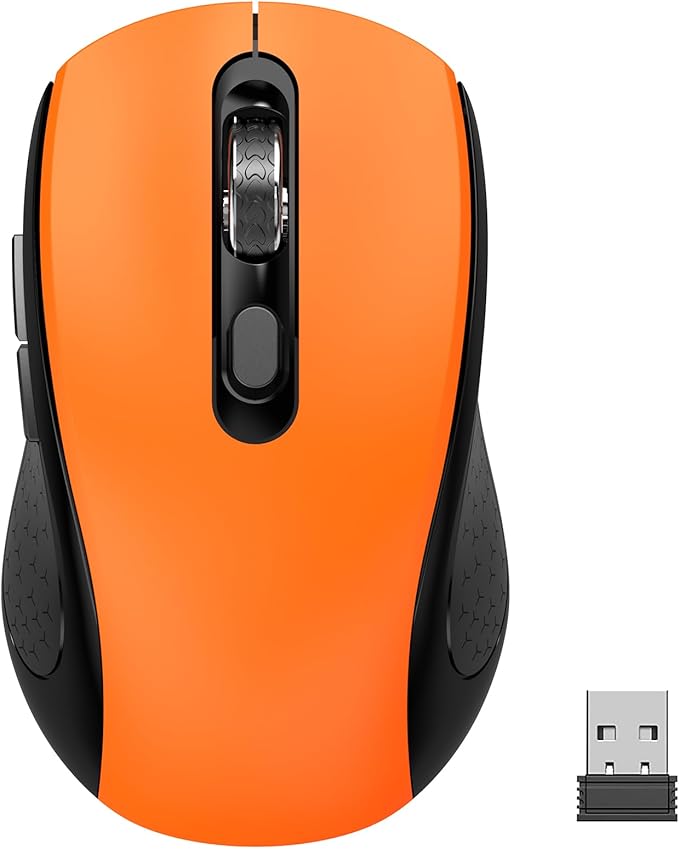 Wireless Mouse With Side Buttons Suitable for Laptops PC Chromebook Mac MacBook Silent Mouse with USB Nano Receiver 2400 DPI Anti Slip Scroll Wheel 6-Button Ergonomic Wireless Computer Mice - Orange