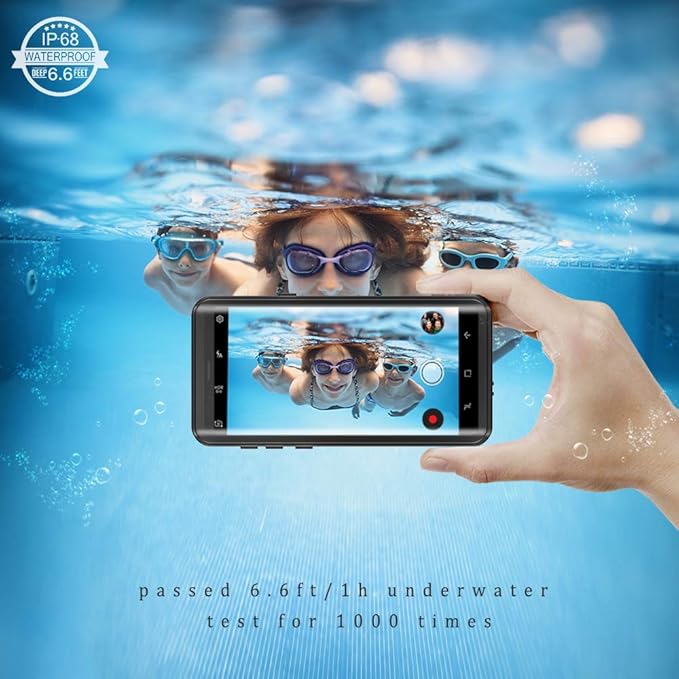 Lanhiem Galaxy Note 9 Phone Case, IP68 Waterproof Dustproof Shockproof Case with Built-in Screen Protector, Full Body Sealed Underwater Protective Clear Cover for Samsung Galaxy Note 9 (Black/Gray)