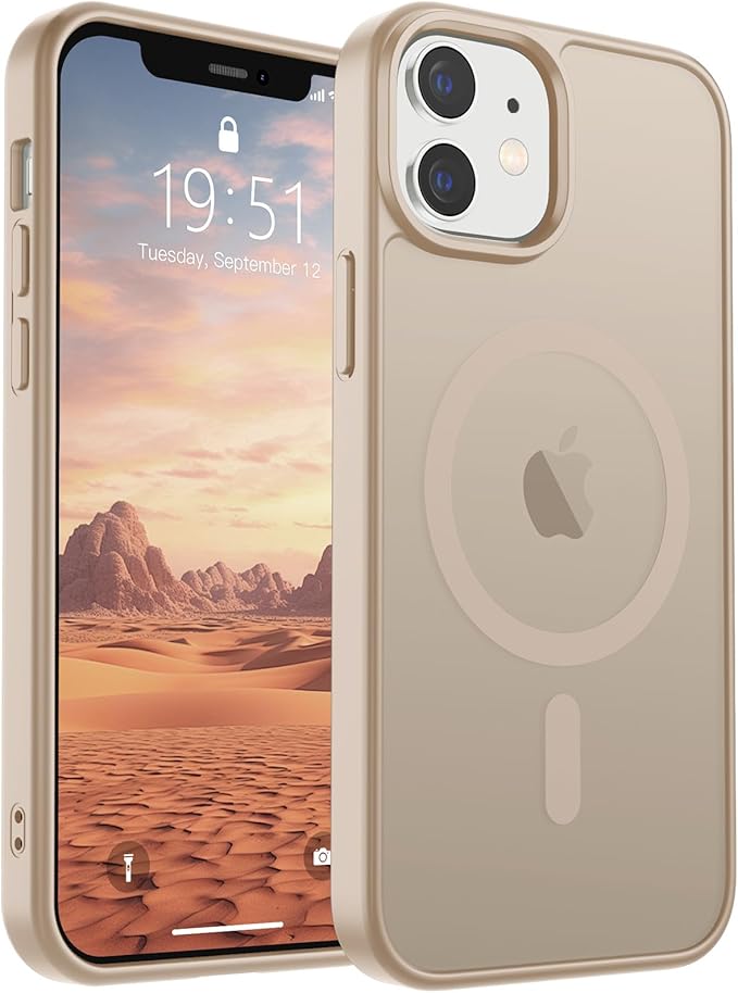 SUPFINE Magnetic for iPhone 12 Mini Case & iPhone 13 Mini Case (Compatible with MagSafe) (Military Grade Drop Protection) Translucent Matte Shockproof Phone Cover,Desert Gold