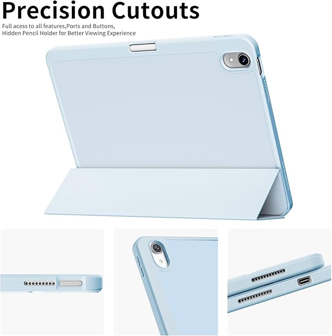Case for iPad mini 7 2024 (A17 Pro)/ iPad mini 6 (2021), iPad 8.3-inch 7th/6th Generation Case, Trifold Stand Protective Slim Clear Back Cover with Pencil Holder, Blue