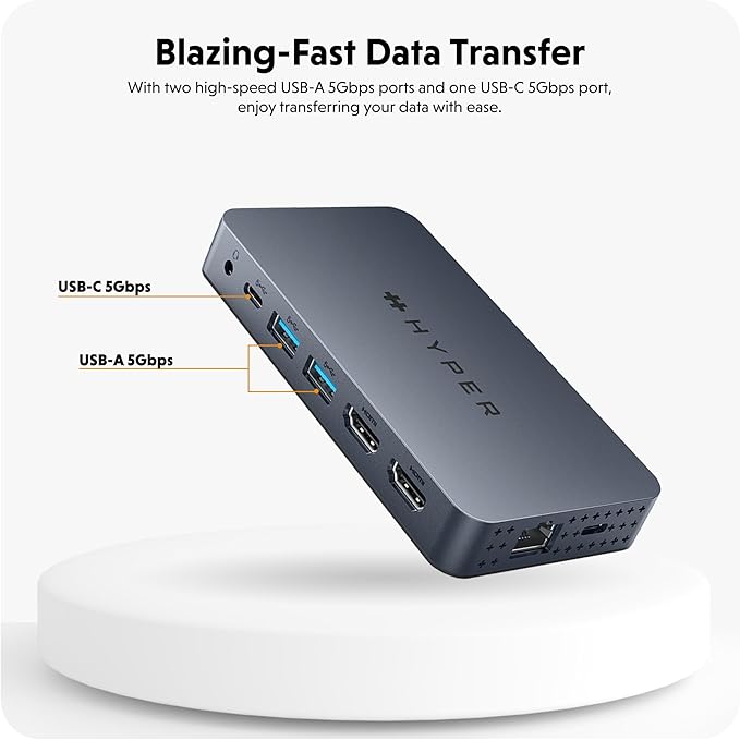 HyperDrive Dual USB C to HDMI 4K 60Hz, 10-in-1 Hub for 2-Monitor Extension, 100W Power Delivery Fast Charging, High-Speed Data Transfer, Compatible w/ M1, M2, M3, M4 MacBook, Windows, Chromebook