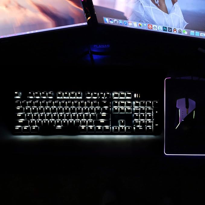 Merdia 104 Keys Full Size Mechanical PC Gaming Keyboard | Hot Swappable LED Backlit Light Up Wired Mechanical Computer Keyboards | Brown Switch US Layout Black & Grey Keycaps Keyboard for Gaming