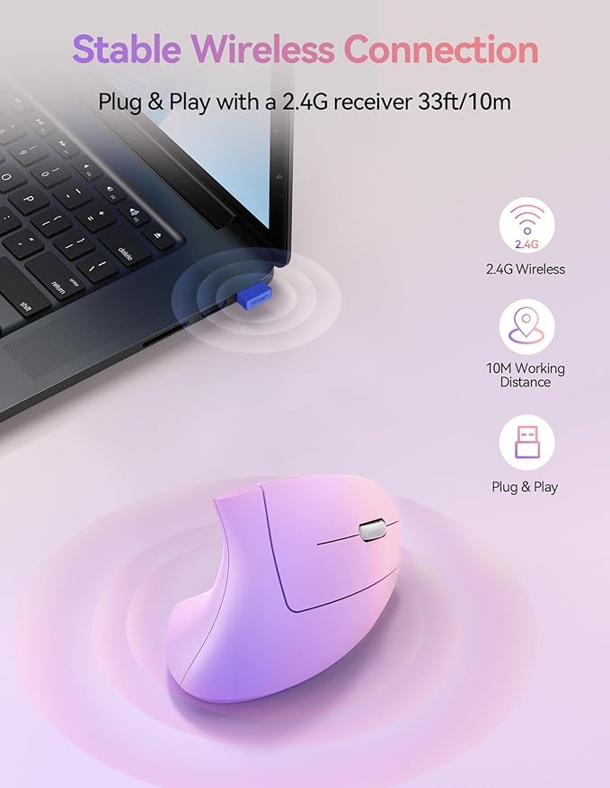TECKNET Ergonomic Mouse, Wireless Rechargeable Vertical Mouse for Carpal Tunnel Right Hand, 4800 DPI 5 Adjustable Levels 2.4GHz with USB-A Receiver, Silent Click, for Laptop, PC, MacBook, Desktop