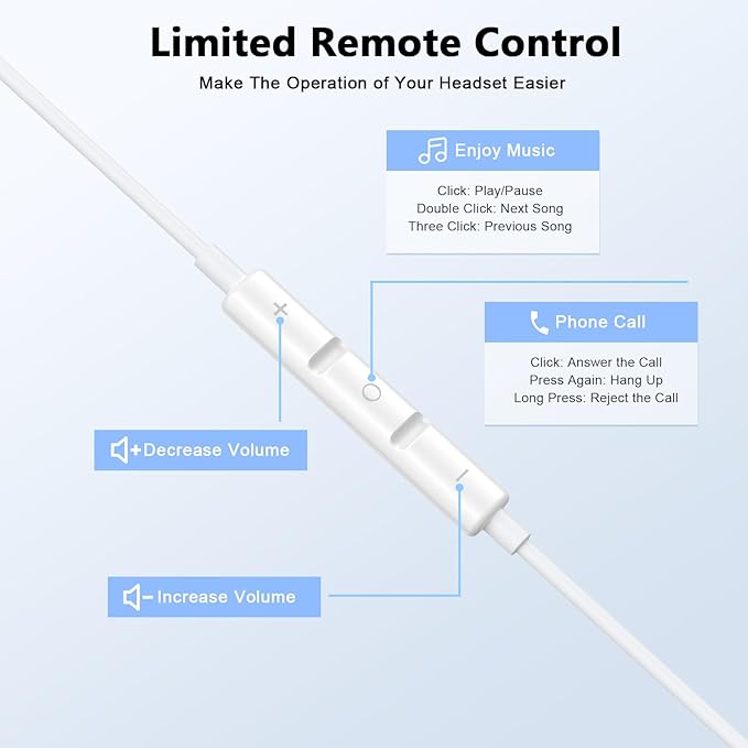 10FT Wired USB C Headphones for iPhone 16 15