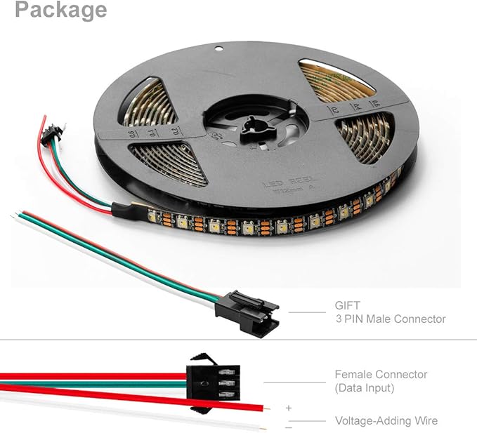 BTF-LIGHTING RGBW RGB+Natural White SK6812 (Similar WS2812B) 4 Colors in 1 LED Strip Individually Addressable 16.4ft 60Pixel/m 300LED Light Dream Color IP65 DC5V Black PCB (No Adapter or Controller)