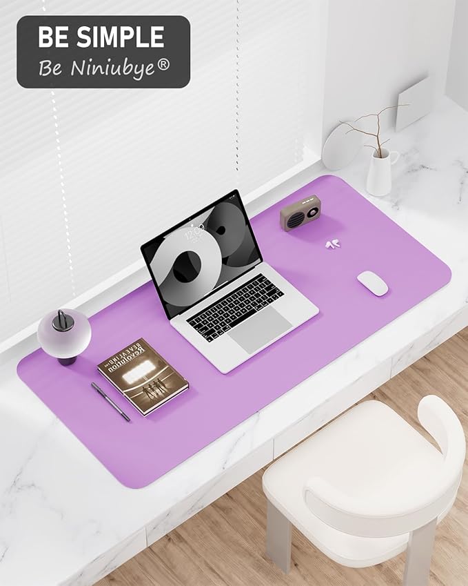 Desk Pad, 30" x 14" PU Leather Non-Slip Desk Mat Large Mouse Pad for Desktop, Waterproof Laptop Computer Writing Mat for Office, Home, Work, Gaming, Purple