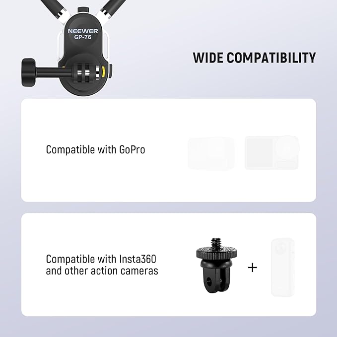 NEEWER GP-76 Magnetic Neck Mount Compatible with GoPro DJI Action Cameras, Quick Release Neck Holder with Air Cushion & Adjustable Chest Strap, Accessories Kit for POV Video Recording Vlogging