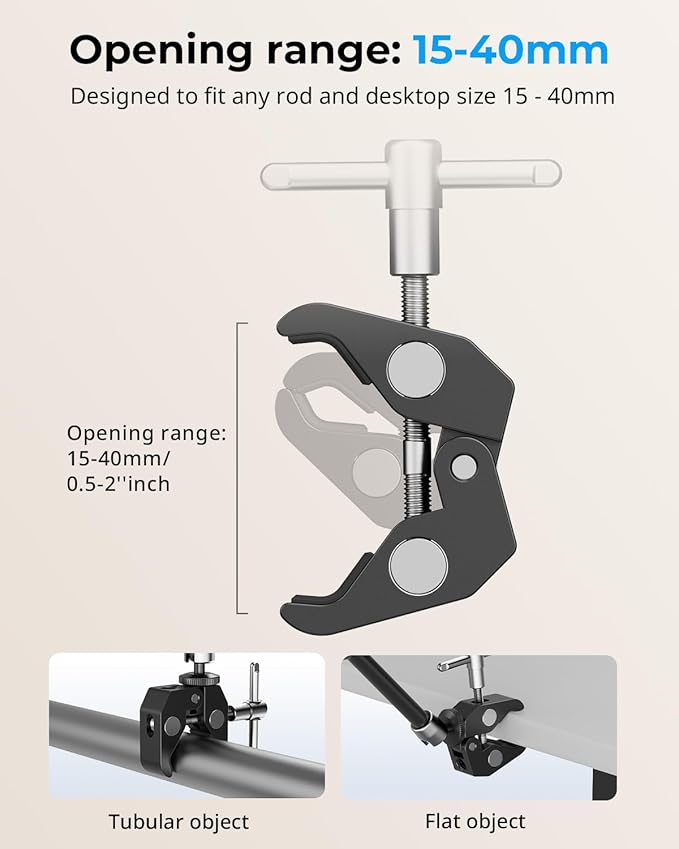 SMALLRIG Clamp w/ 1/4" and 3/8" Thread and 9.8 Inches Adjustable Friction Power Articulating Magic Arm with 1/4" Thread Screw for LCD Monitor/LED Lights - KBUM2732B