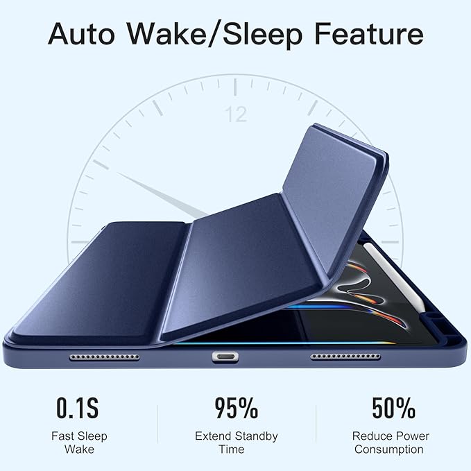 Akkerds Compatible with iPad Pro 13 Inch Case (M5/M4) 2025/2024, for iPad 13 Pro Case with Pencil Holder, Slim Trifold Stand Protective Cover with Soft TPU Back, Auto Wake/Sleep (Navy)