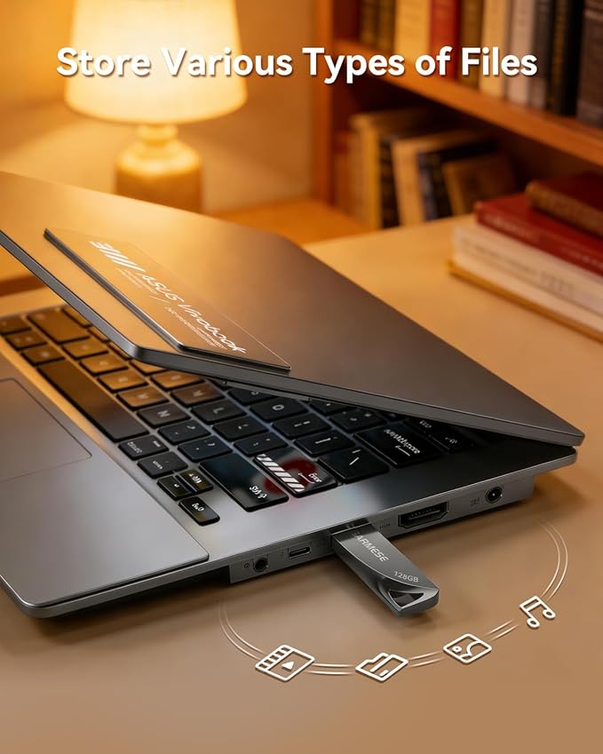 128GB USB 3.0 Flash Drive, Metal Waterproof & Slim Portable Memory Stick with Keychain Hole, Thumb Drive for PC/Laptop/Car/Travel Data Storage - Gray
