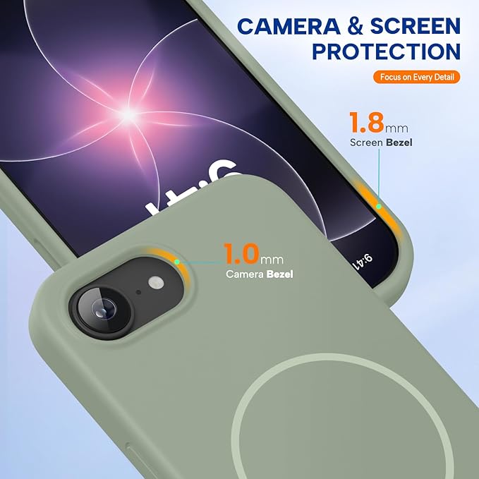 Miracase Magnetic for iPhone 17e Case & iPhone 16e Case, [Soft Anti-Scratch Microfiber Lining], Compatible with MagSafe, Silicone Shockproof Drop Protection Phone Case for iPhone 17e/16e, Patina Green