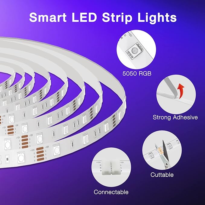 DAYBETTER 65.6ft WiFi Smart Led Lights Strip with Tuya App Control for Bedroom Decoration Work with Alexa and Google Assistant 1 Roll