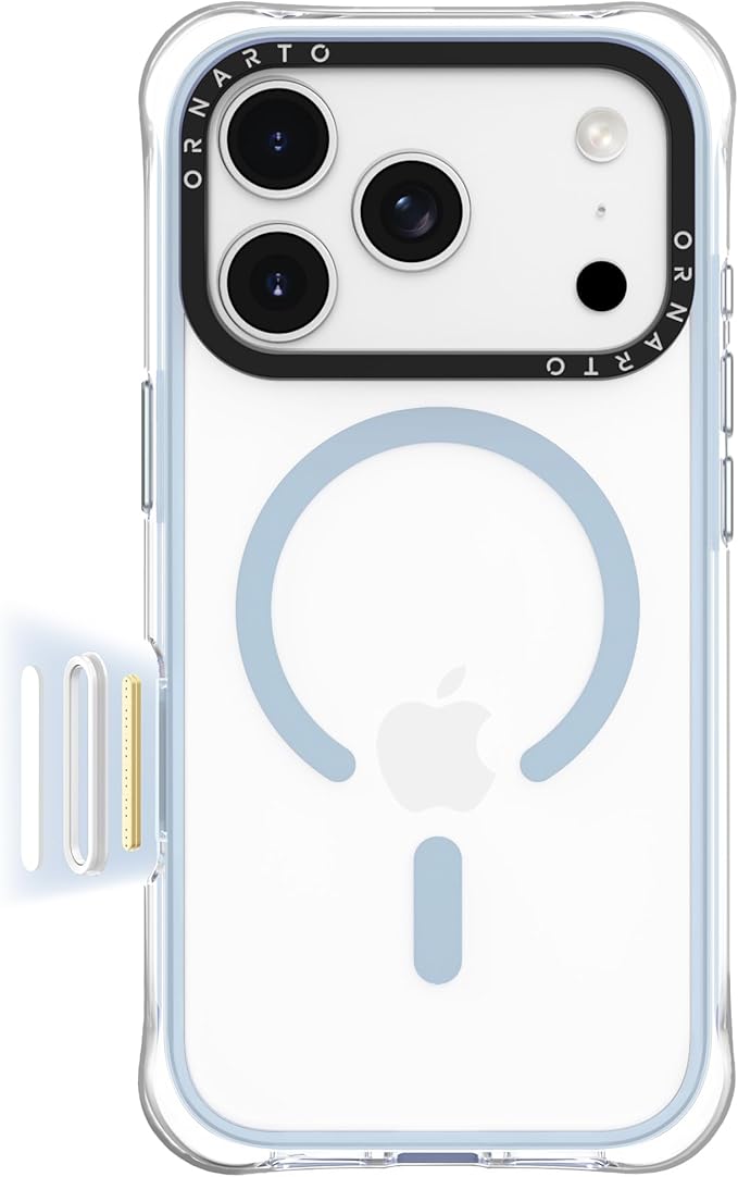 ORNARTO Air Case for iPhone 17 Pro Clear | Military-Grade Drop Protection | Camera Control Button | Compatible with MagSafe | Built-in Air Phone Cover - Light Blue