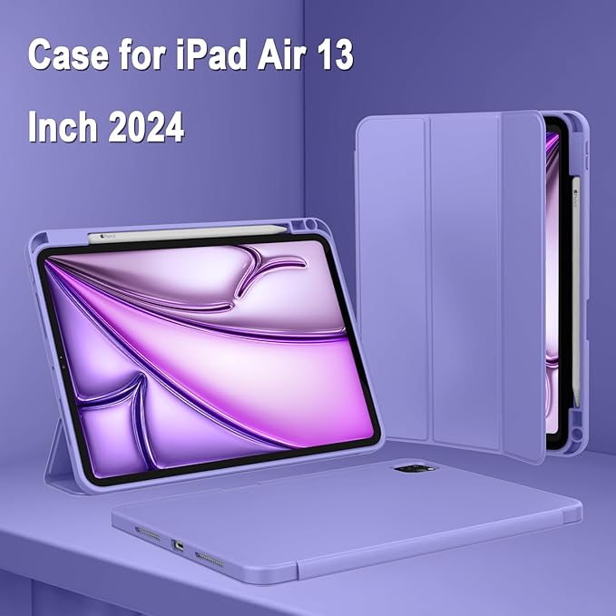 ZryXal New iPad Air 13 Inch Case M3 2025/M2 2024 with Pencil Holder, Trifold Stand Smart Case with Soft TPU Back,Auto Wake/Sleep(Slate Blue)