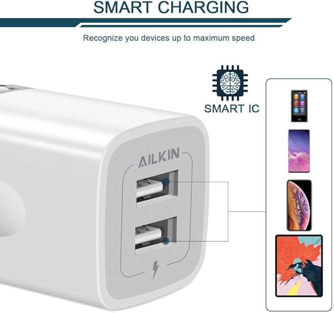 USB Wall Charger, Foldable Charger Adapter, AILKIN 2Pack 2.4Amp Dual Port Quick Charger Plug Cube AC Travel Box for iPhone 17 16 15 14 Pro Max 13 12 11Pro Max/XS/XR Plus, Samsung Galaxy