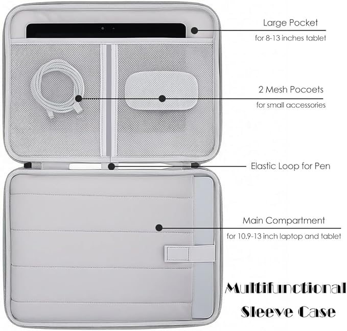 ProElife 13-Inch Laptop Sleeve Case for 2026-2024 MacBook Air 13.6 inch M5/M4 Chip & MacBook Neo 13'' A18 Pro/iPad Pro M5 13-inch Accessory Traveling Water-Resistant Bag Portable Carrying Case (Gray)