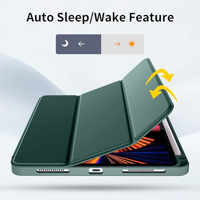 Wenlaty Compatible with iPad Pro 11 Inch Case 4th/3rd/2nd Generation with Pencil Holder, for iPad 11 Pro Case 2022/2021/2020, Trifold Slim Protective Cover with Soft TPU, Auto Wake/Sleep, Pine Green
