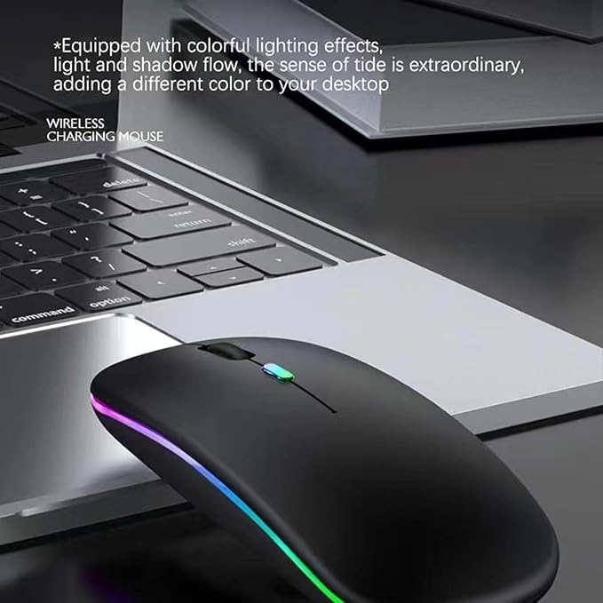Guiheng Wireless Bluetooth Mouse,LED Dual Mode Rechargeable Silent Slim Laptop Mouse,Portable(BT5.2+USB Receiver) Dual Mode Computer Mice,for Laptop,Desktop Computer,ipad Tablet,Phone,TV (Black)