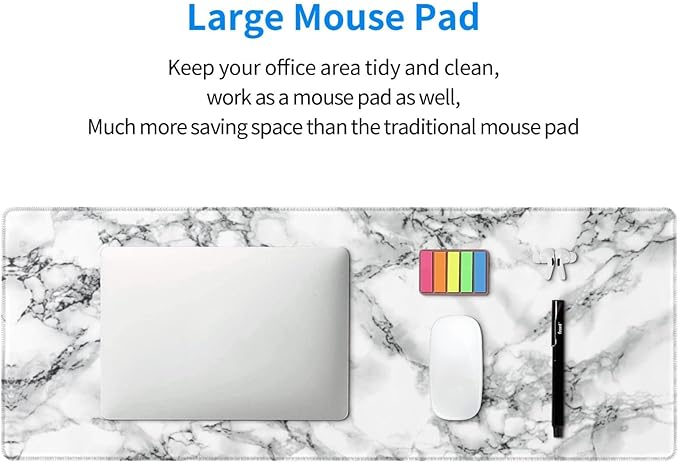 Black and White Marble XL Large Mouse Pad with Stitched Edges Long Non-Slip Rubber Base Mousepad Laptop Keyboard Mat Desk Pad for Office Home Desk Decor, 31.5" X 11.8"