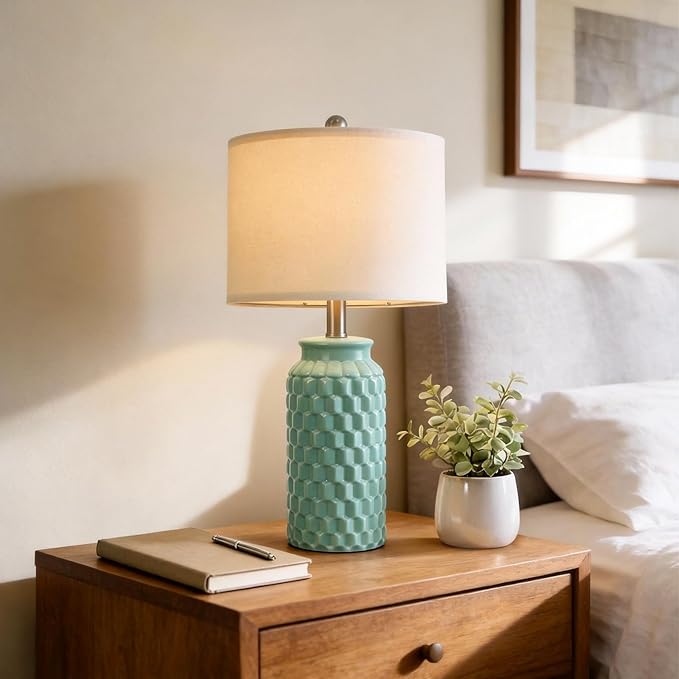 USumkky 20.5" Ceramic Table Lamps Set of 2 - Modern Farmhouse & Boho Style, Bedside Nightstand Lamps for Bedroom, Living Room End Table Lamps, Small Desk Lamp(Tiffany Blue)