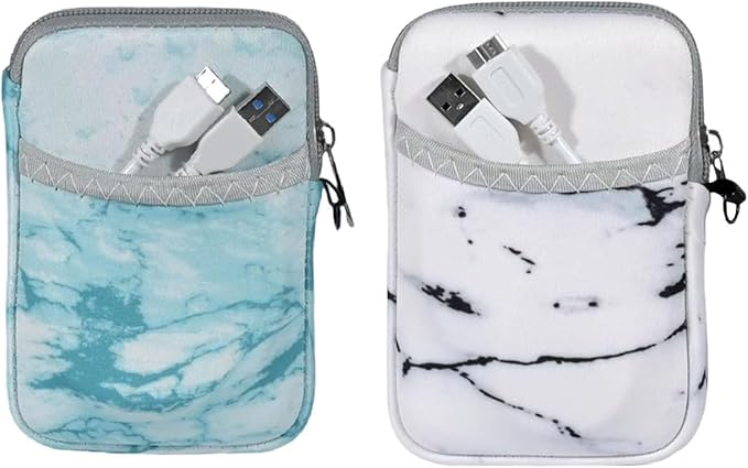 External Hard Drive Portable Carrying Case Waterproof Shockproof 2.5 inch Hard Drive Storage Carrying Bag for Seagate/WD/Toshiba/Maxone External Hard Drive(2-Pack) (Marble White+Marble Green)