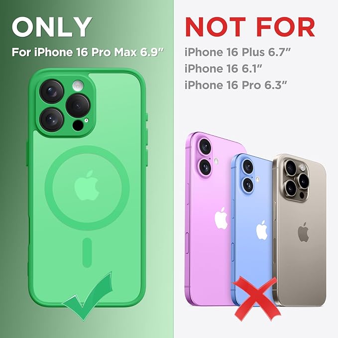 CAPRARO Magnetic Compatible with iPhone 16 Pro Max Case, Upgraded [Full Camera Protection] [Compatible with MagSafe] Protective Translucent Matte Women Phone Case Cover, Emerald Green