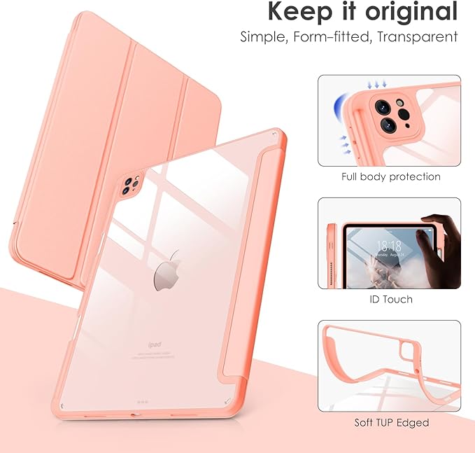 VIKESI Case for iPad Pro 12.9 6th/5th/4th/3rd Generation 2022/2021/2020/2018,TPU Shockproof Frame,Built-in Pencil Holder,Auto Sleep/Wake - Spanish Pink