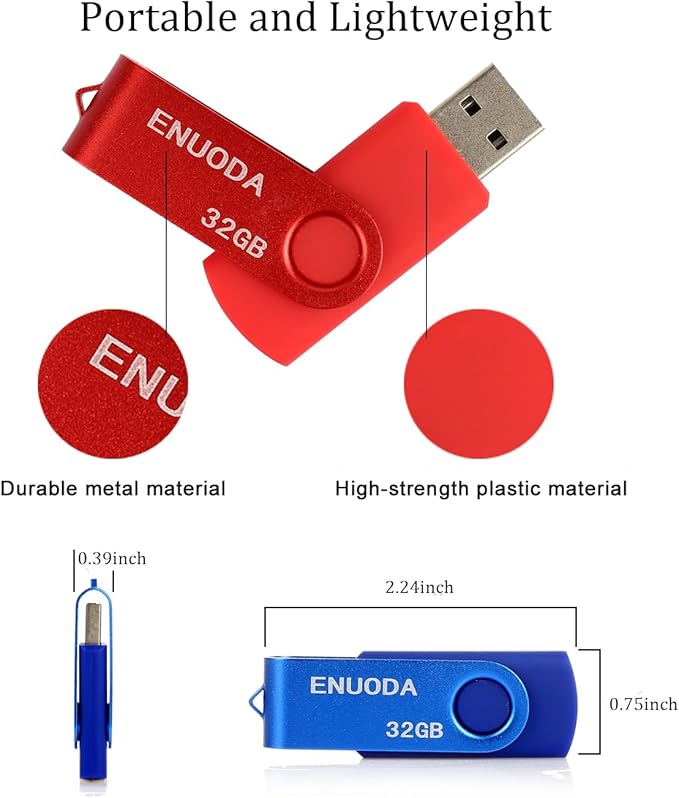 32GB Flash Drive ENUODA 3 Pack Thumb Drives Swivel Design USB 2.0 Memory Stick Jump Drive Pen Drive for Data Storage and File Transfer (Blue Red Black)
