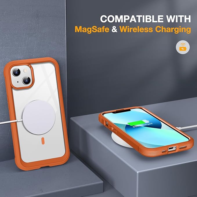 Miracase for iPhone 13 mini Case 5.4",Full-Body Protection,Clear Bumper Case with Built-in 9H Tempered Glass Screen Protector,Military-Grade Drop Protection Outdoor Phone Case for 13 mini,Orange