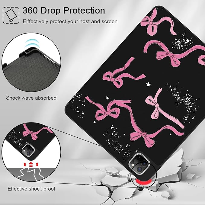 Tuiklo for iPad Pro 12.9 inch 6th / 5th / 4th / 3rd Generation 2022 2021 2020 2018 Release Case- Built in Pencil Holder Slim Protective Cover with Auto Wake/Sleep, Bow