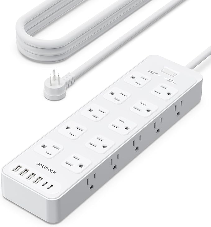 Power Strip Surge Protector Flat Plug with 20 AC Outlets 6 USB Chagring Ports, 1875W/15A, 2700J, 15 Ft Heavy Duty Extension Cord for Home, Office, Dorm, Gaming,ETL Listed (White, 15Feet)