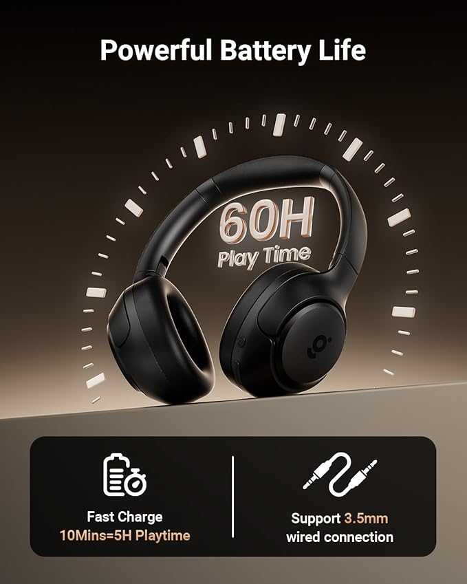 wegear Hybrid Active Noise Cancelling Headphones, Wireless ANC Bluetooth 5.4 Over Ear Headphones, Clear Calls, Deep Bass, 60H Playtime, Comfort Fit, Foldable Headset for Gym Travel Office Home Black
