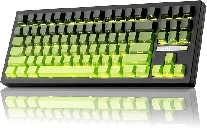 ZORNHER ZH870 Wireless Mechanical Gaming Keyboard,80% Green Custom Creamy Sound Keyboard with Shine Through PBT Keycaps,Pre-lubed Linear Switches,Hot-Swappable,RGB Backlit,2.4GHz/USB-C/BT5.0