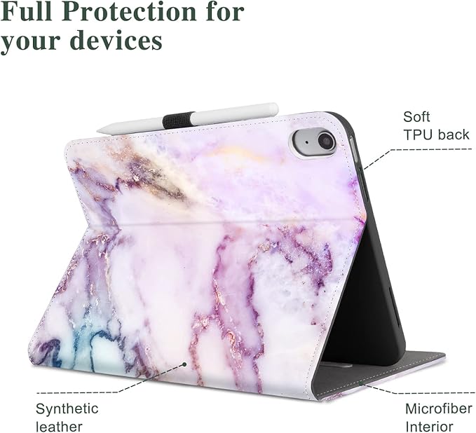 Vimorco for iPad A16 Case 11th Generation 2025 11-inch, for iPad 10th Generation Case 10.9-inch for Girls and Women with Pencil Holder, 3 Adjustable Stands, Auto Sleep/Wake,Card Pocket, Purple Marble