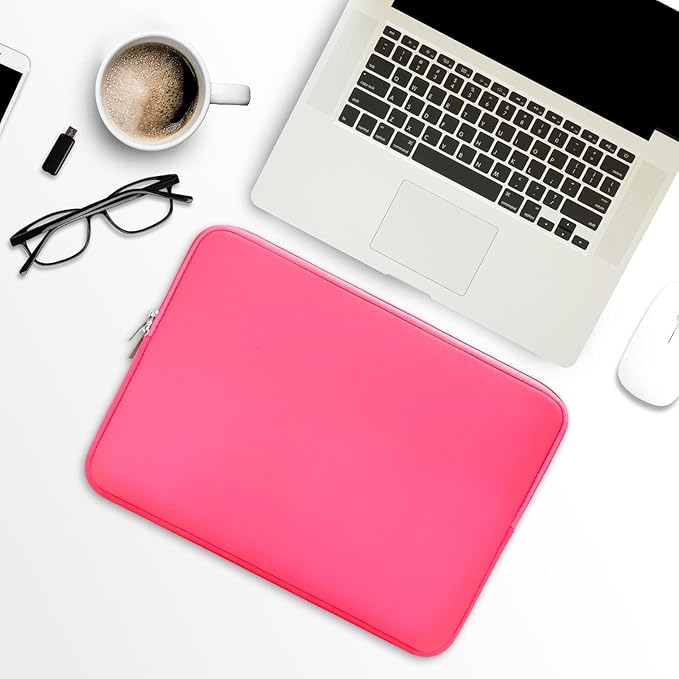 RAINYEAR 15.6 Inch Laptop Sleeve Protective Case Soft Lining Zipper Cover Padded Carrying Bag Compatible with 15.6" Notebook Computer Ultrabook Chromebook (Bright Pink, Upgraded Version)