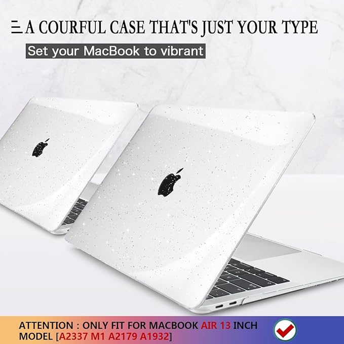 CISSOOK Clear Glitter Star Case for MacBook Air 13 Inch 2021 2020 2019 2018 Release A2337 M1 A2179 A1932, Plastic Sparkly Hard Shell Case with Keyboard Cover for MacBook Air M1 2020-2021 with Touch ID