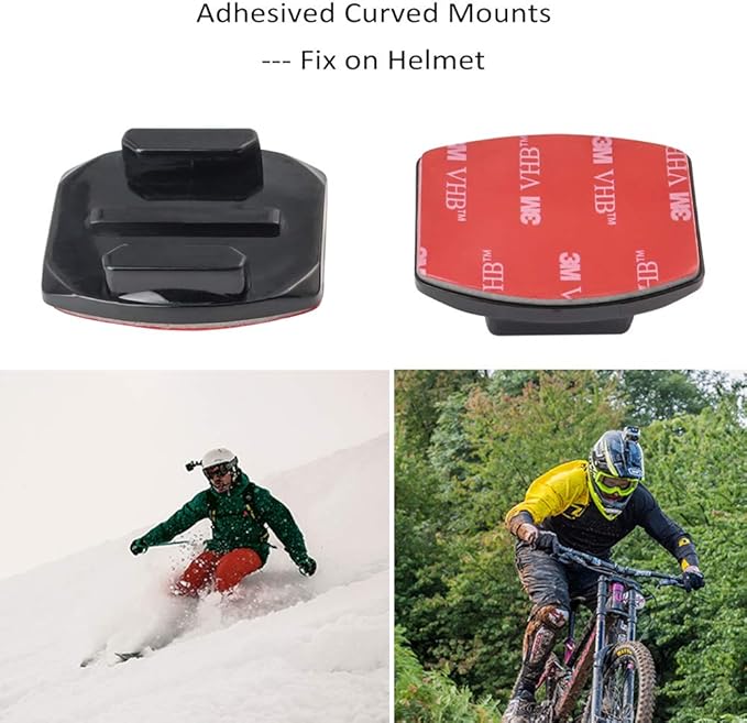 Action Camera Accessories, Adhesived Curved & Flat Mounts with Buckle, 1/4 Screw Thread with Thumb Screw, Compatible with Gopro Mounts and All Cameras