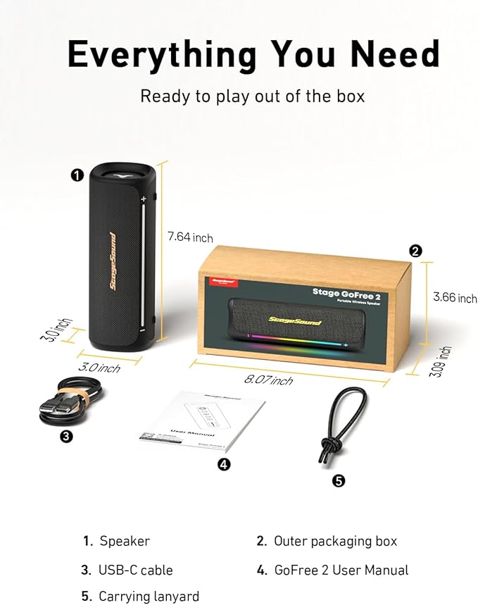 Portable Wireless Bluetooth Speaker, IP67 Waterproof Outdoor Speaker, Loud Bass, BT 6.0, 12H Playtime, RGB Colorful Lights, TWS Pairing & USB Playback, Rugged Built for Home, Beach, Pool Party, Shower