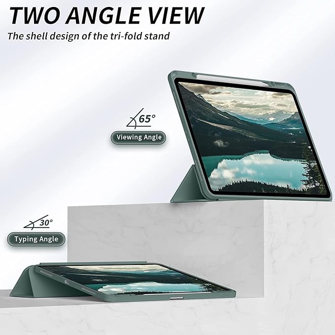 Case for iPad Pro 12.9-inch 2022/2021(6th/5th Gen),iPad Air 13 Inch(M4/M3/M2,2026/2025/2024)with Pencil Holder,2nd Gen Pencil Charging,Auto Sleep/Wake,Flexible TPU Protective Cover(Dark Green)