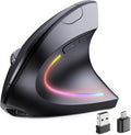 JYKEYMOUT Bluetooth+USB A+USB C(3 in 1)Rechargeable Ergonomic Mouse, Wireless Vertical Design, 5 Adjustable Levels Up to 4800 DPI, 2.4G Carpal Tunnel Silent Mice for PC,Laptop,MacBook,Chromebook-Black