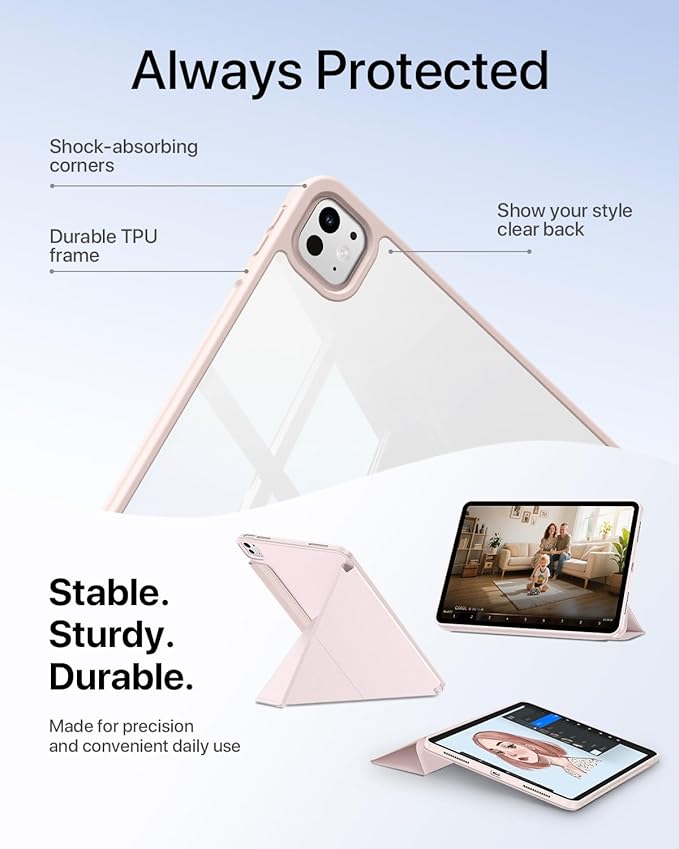for iPad Pro 13 inch Case M5/M4 (2025/2024), Multi-Angle Y Fold Stand Magnetic Premium PU Leather Full Protective Case with Hidden Pencil Holder (Pastel Pink)