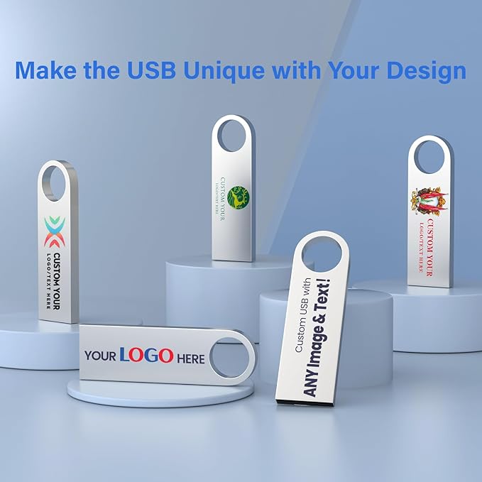 Customizable Flash Drives 1GB, Wooolken Personalized USB 2.0 Thumb Drives 10/20/50/100 Pack, Logo Pendrive Custom Memory Stick USB Engraved Logo (Metal)