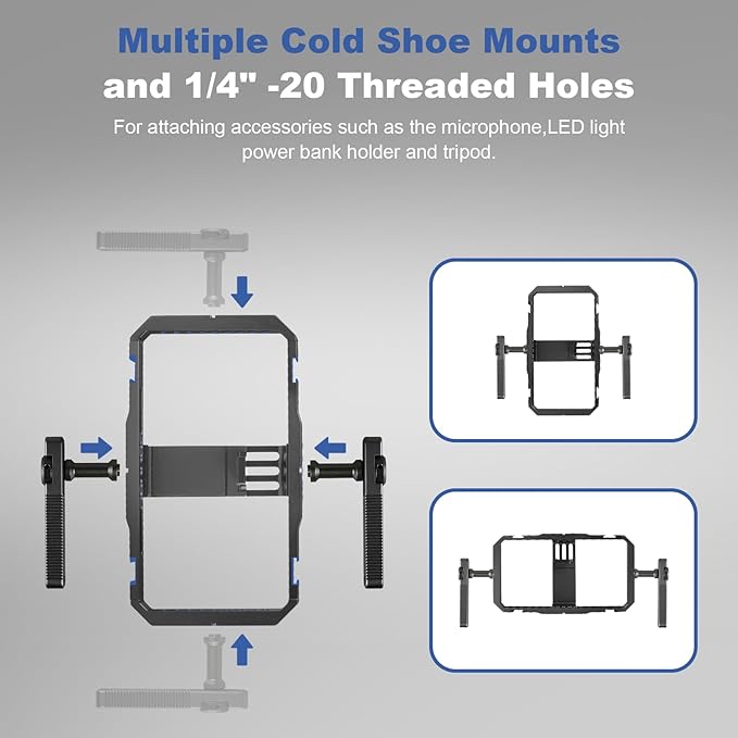 Universal Phone Cage Handheld Stabilizer Kit for Vlogging & Filmmaking, Smartphone Cage Video Rig with 360° Rotation Handles Compatible with iPhone 17/16/15/14/13 Series and Android Phones