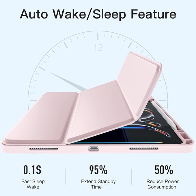 Akkerds Compatible with iPad Pro 13 Inch Case (M5/M4) 2025/2024, for iPad 13 Pro Case with Pencil Holder, Slim Trifold Stand Protective Cover with Soft TPU Back, Auto Wake/Sleep (Pink)