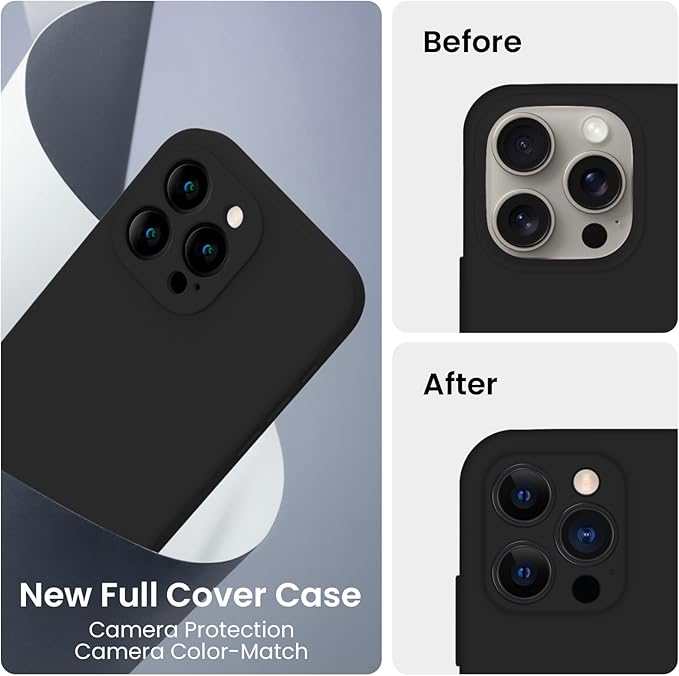 FireNova Designed for iPhone 16 Pro Max Case, Silicone Upgraded [Camera Protection] Phone Case, Soft Anti-Scratch Microfiber Lining Inside, 2024, Black