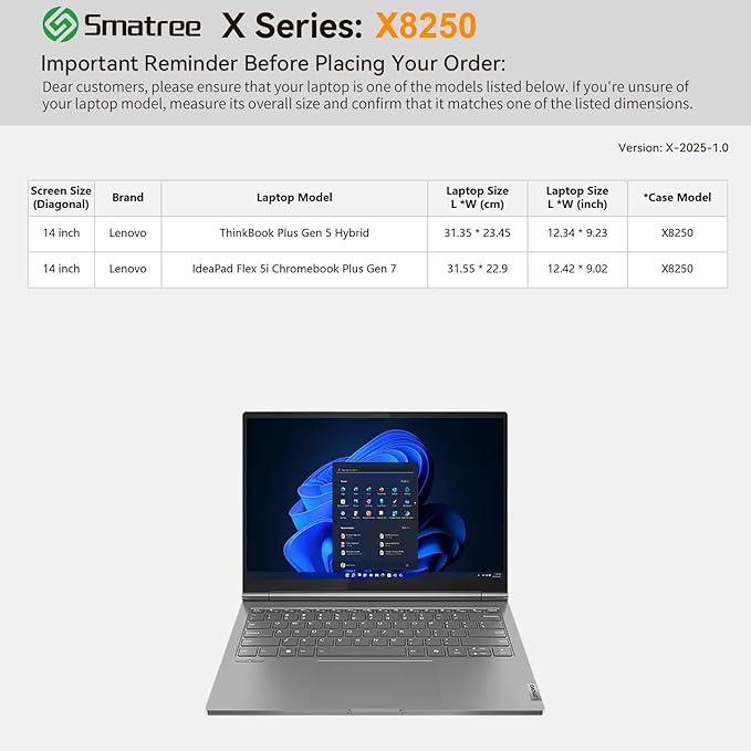 Smatree Hard EVA Protective Sleeve Case Compatible for 14 inch Lenovo ThinkBook Plus Gen 5 Hybrid,for Lenovo IdeaPad Flex 5i Chromebook Plus Gen 7 Laptop,Slim and Anti-Shock Notebook Bag,White(X8250W)