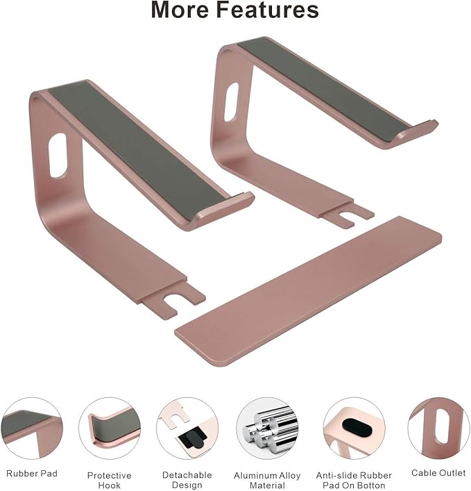 Laptop Stand, Ergonomic Aluminum Laptop Mount Computer Stand, Detachable Laptop Riser，Notebook Holder Stand All 10-17.3" Laptops(Rose Gold)