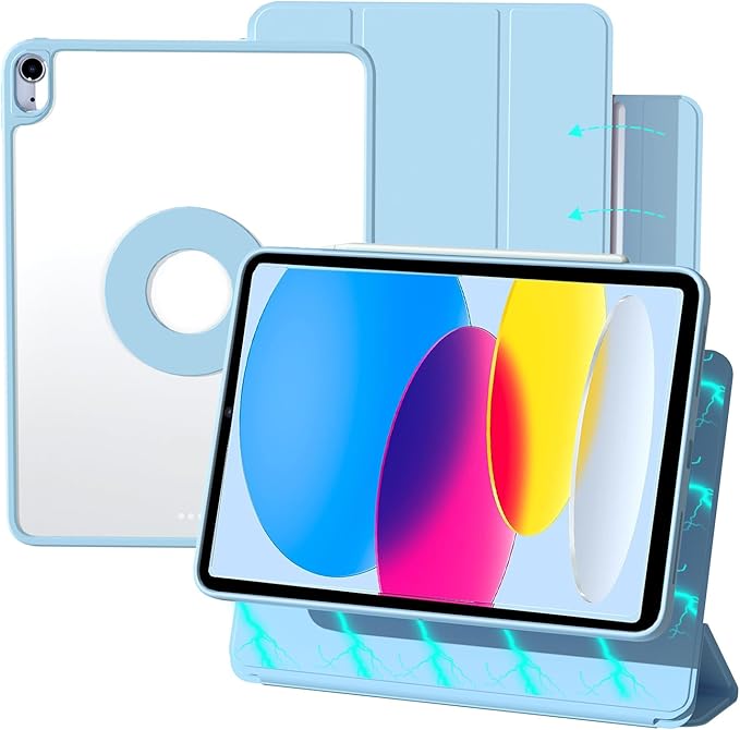 ZENLU iPad 10th 11th Generation Magnetic Case with Removable Folio Cover, Semi-Silicone Leather, Vertical Stand, Clear Back, Smart Sleep/Wake, Full Protective Case for iPad 10 & 11(A16) (Blue)